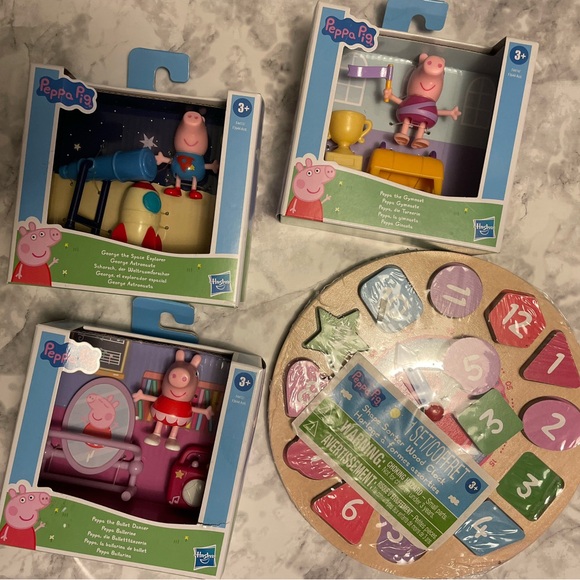 Peppa Pig Other - Peppa Pig Pink Character Figure Playset Trio with Colorful Wooden Number Puzzle